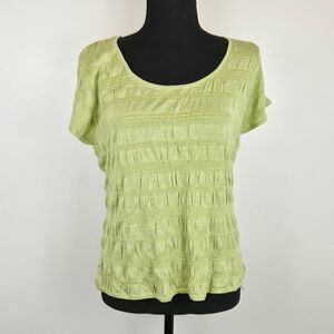 Y2K August Silk Knits XL Green Stretch Short Sleeve Sweater Top Plus Size